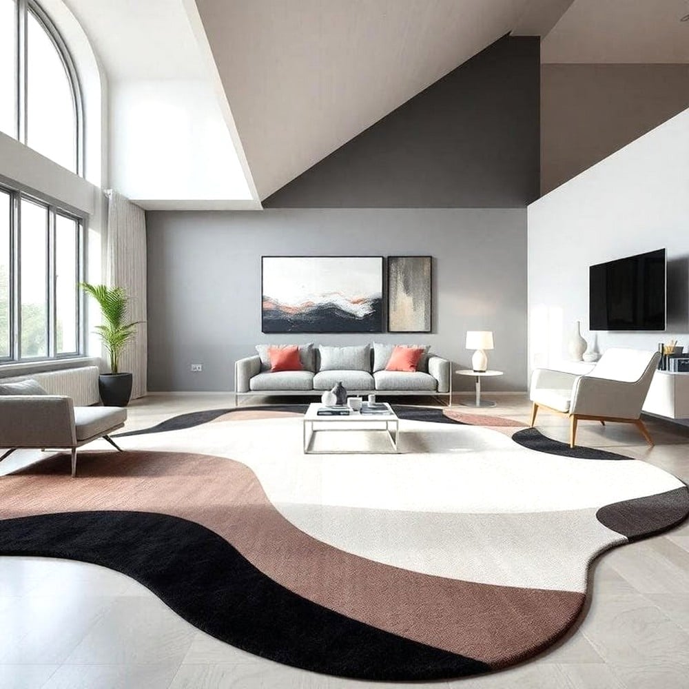 Handcrafted Neutral Wave Abstract Living Room Rug